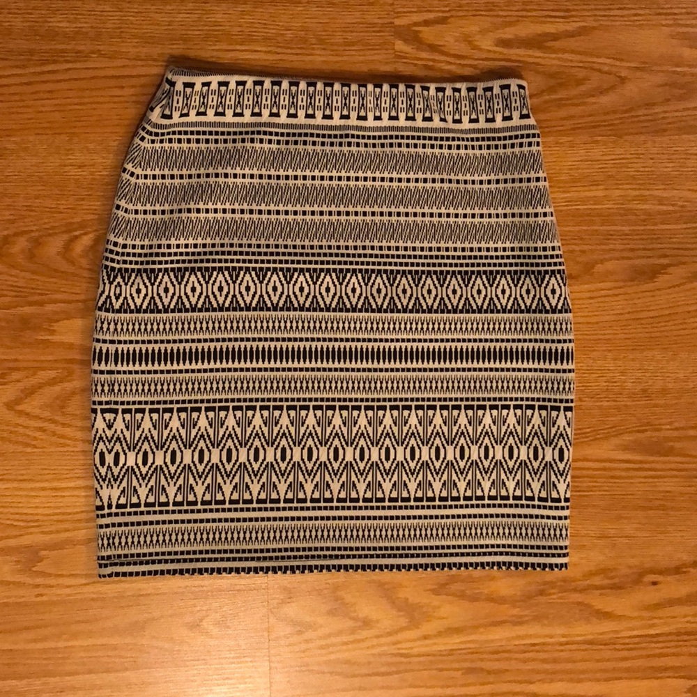 Black and white tribal print pencil skirt